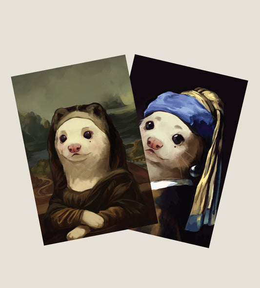 Mona Lisa & Pearl Earring Ferret  Postcards